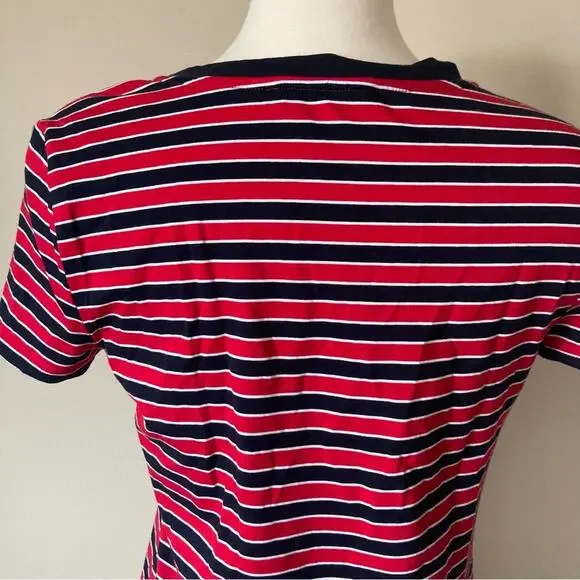 Tommy Hilfiger Striped V Neck Red Navy T Shirt Dress Size S - Picture 3 of 6